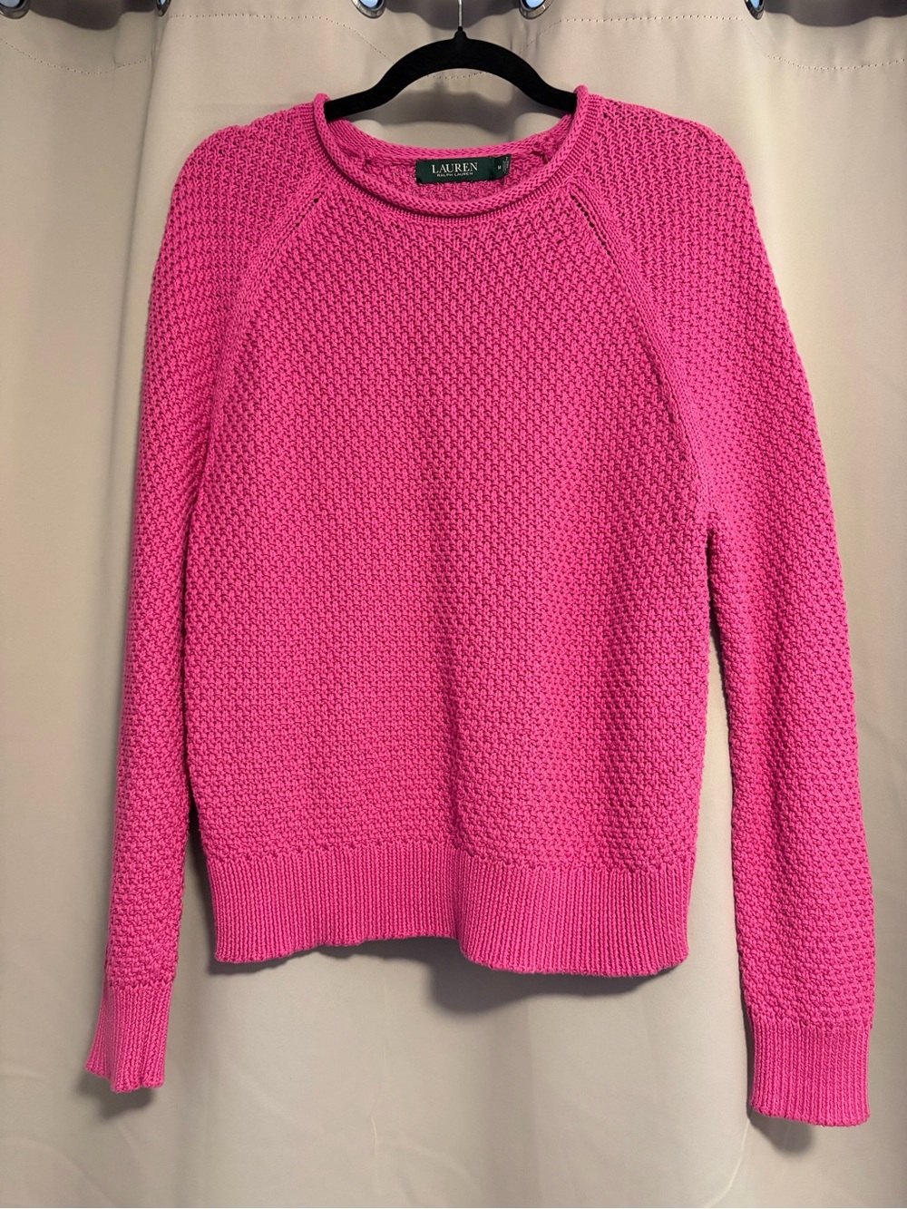 Lauren by Ralph Lauren Pink Roll Neck Waffle-Knit Crewneck Sweater